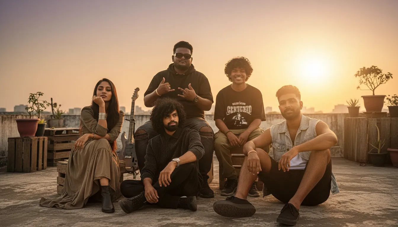 AAGRAA band on a rooftop at sunset